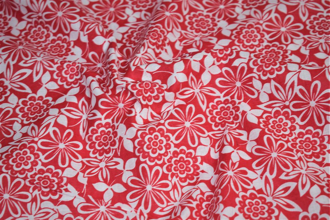 RED & White Cotton Flower Print