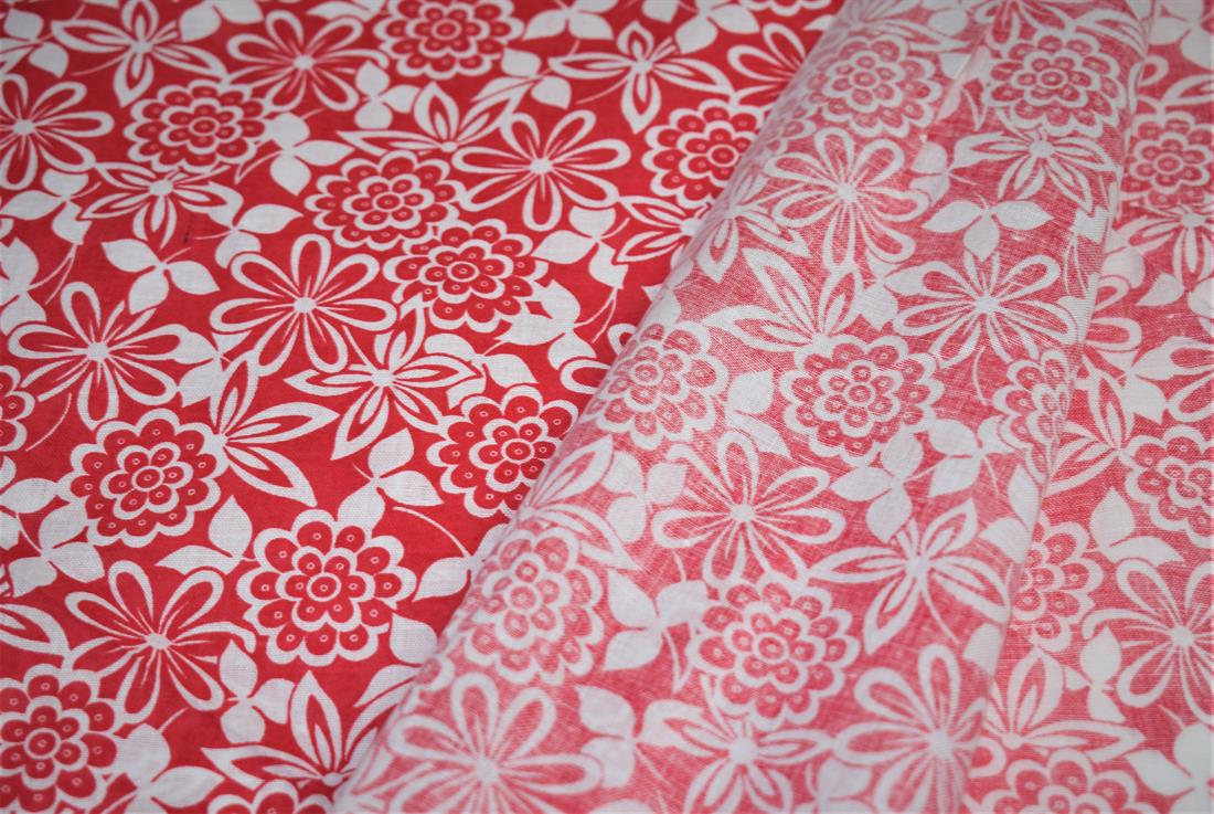 RED & White Cotton Flower Print