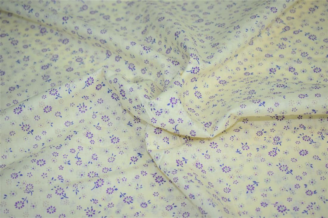 White & Purple Cotton White&Purple Flower Print