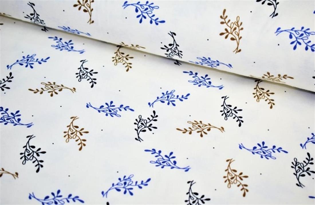 White Cotton Blue Stem Print