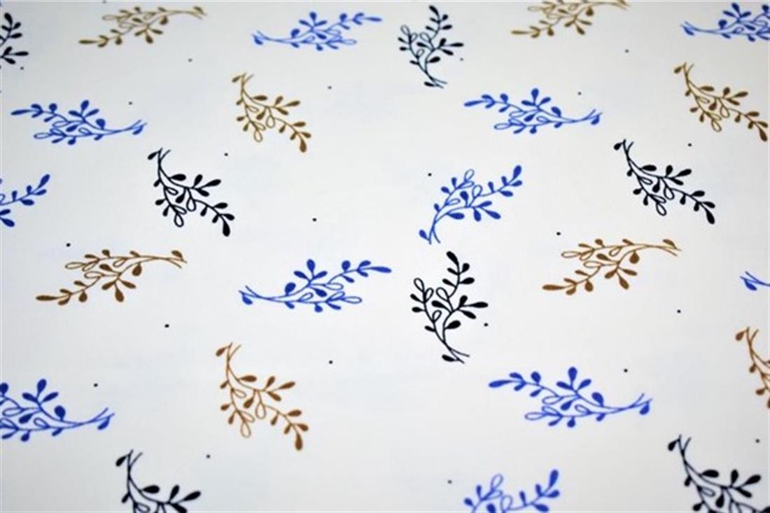 White Cotton Blue Stem Print