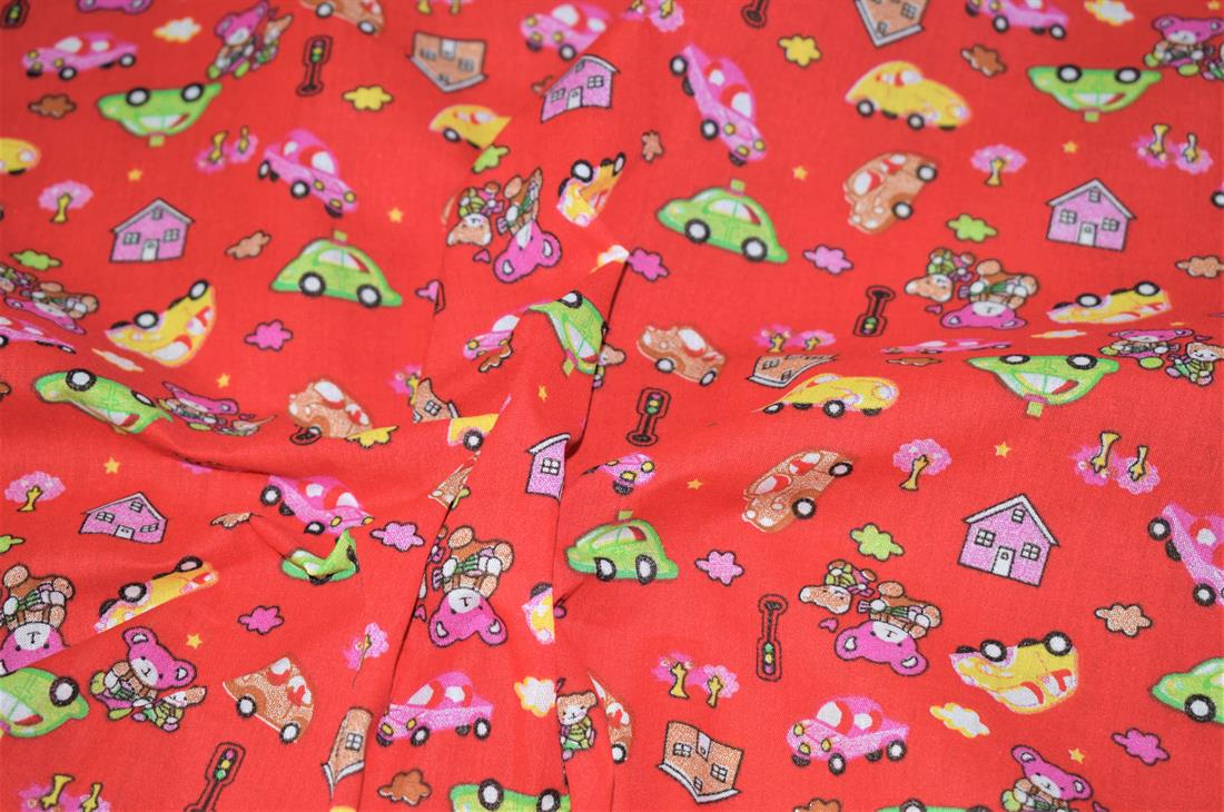 Red Cotton Printed Poly Cottons
