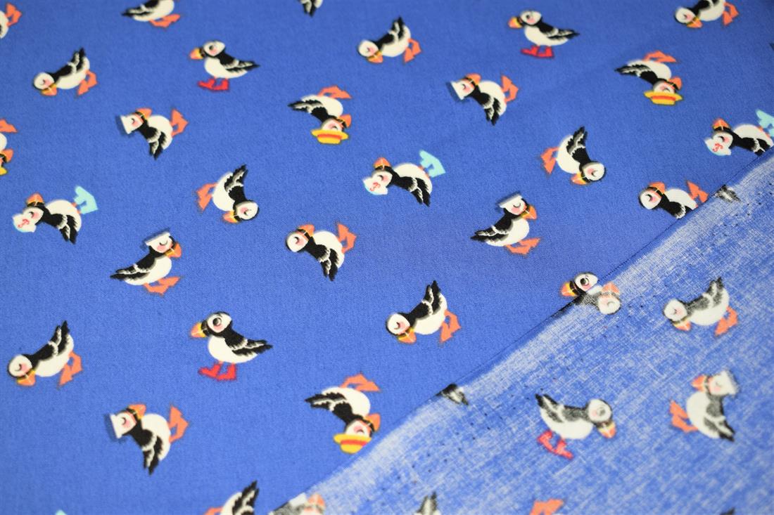 Blue 100% Cotton Puffins Circus