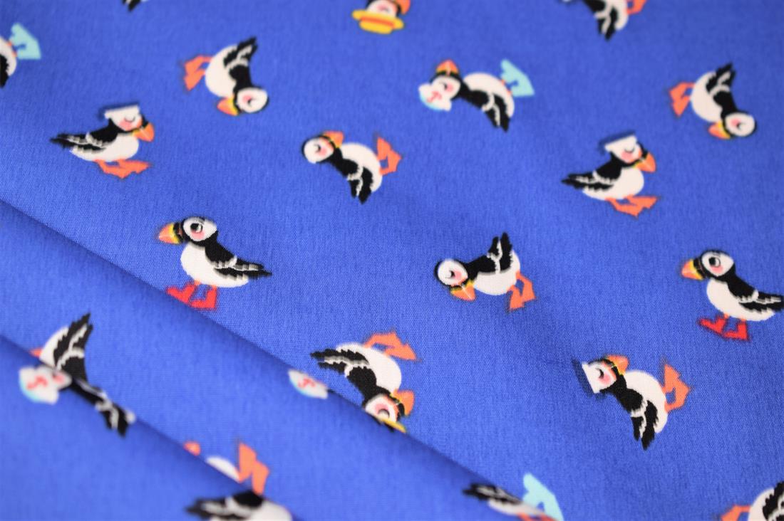 Blue 100% Cotton Puffins Circus