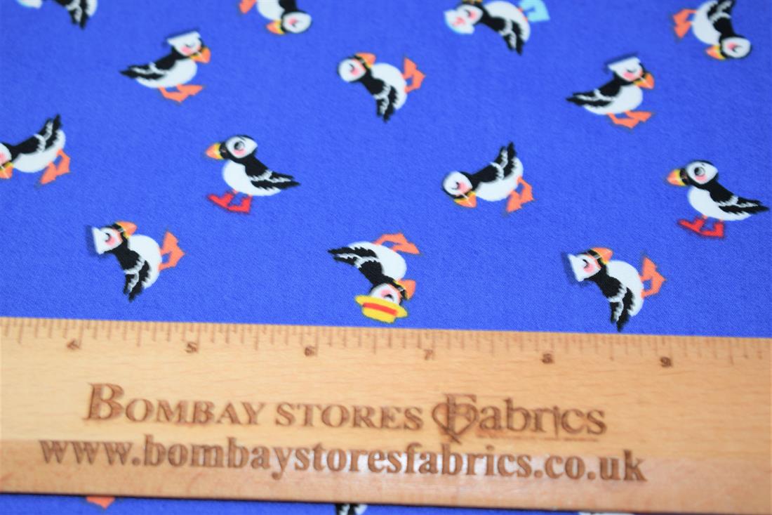 Blue 100% Cotton Puffins Circus