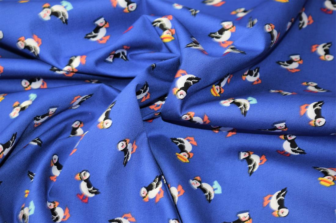 Blue 100% Cotton Puffins Circus