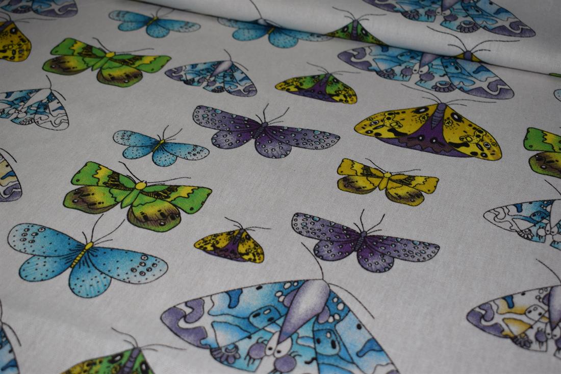 White Cotton Butterfly Printed Design