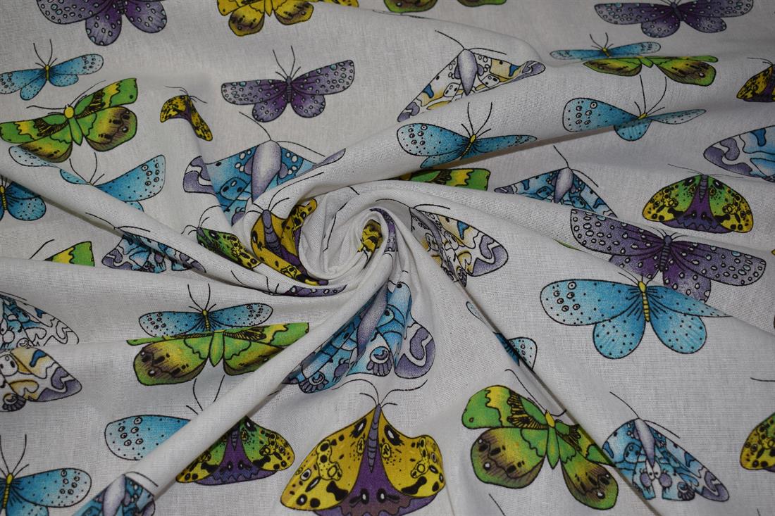 White Cotton Butterfly Printed Design