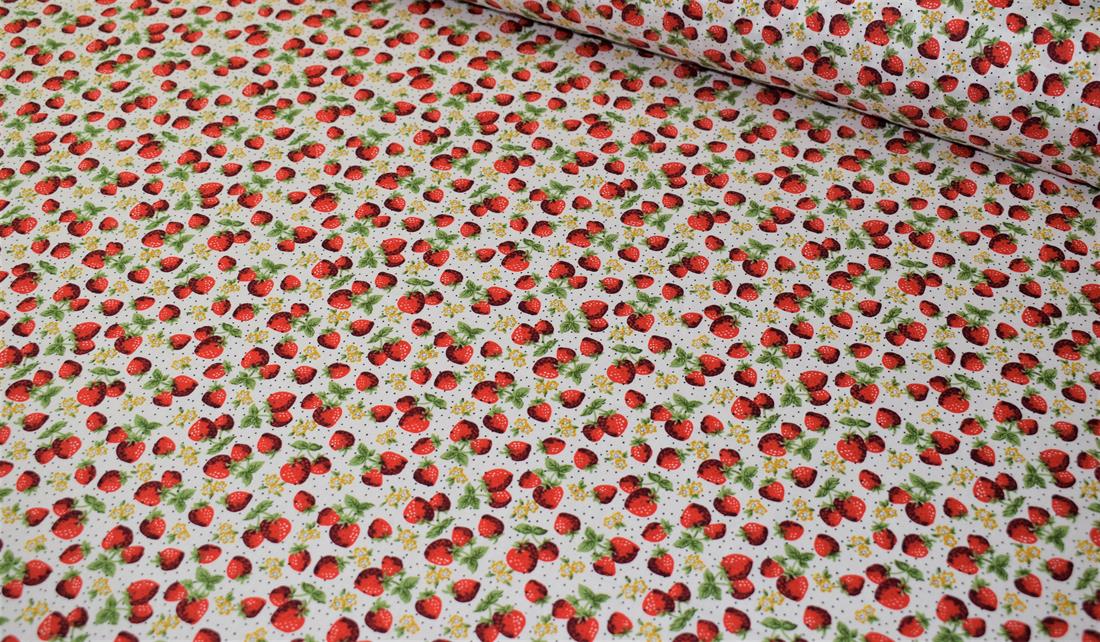 White 100% Cotton Fruity Stawberrys