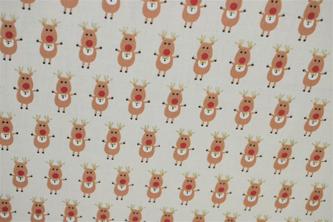 Off White 100% Cotton Rudolph The Reindeer