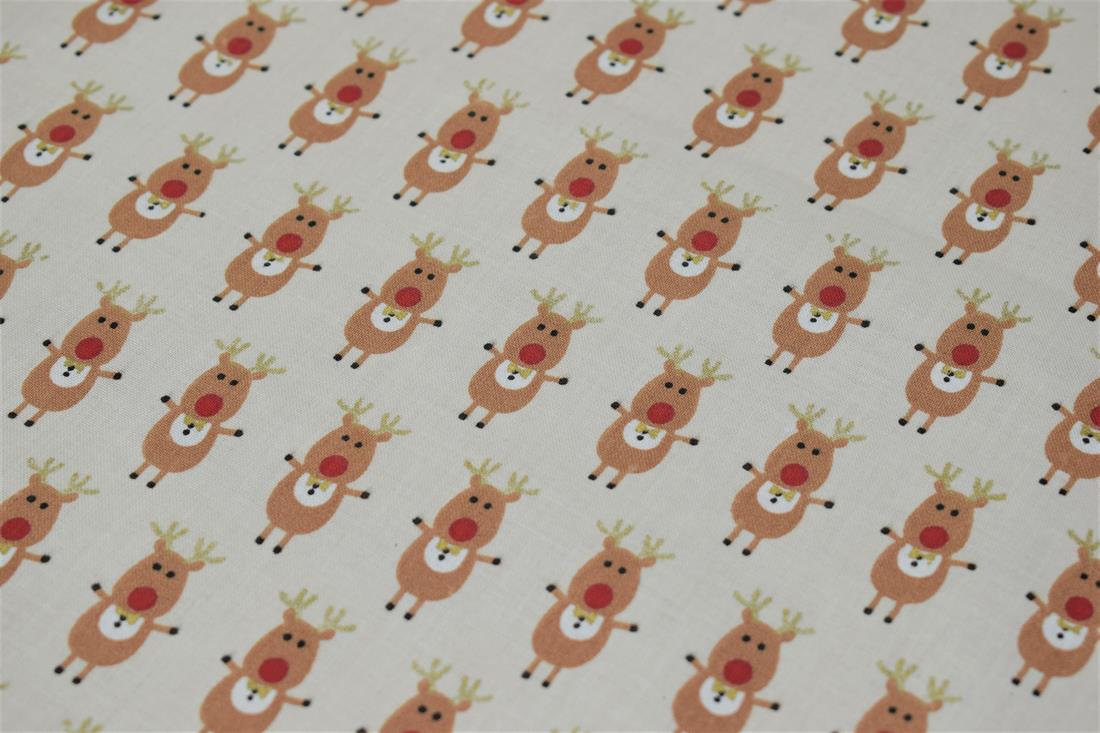 Off White 100% Cotton Rudolph The Reindeer