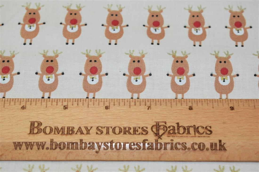 Off White 100% Cotton Rudolph The Reindeer