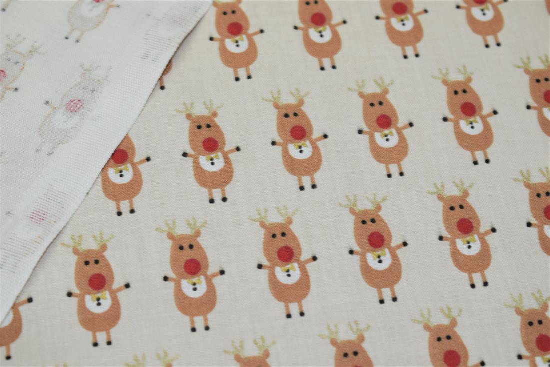 Off White 100% Cotton Rudolph The Reindeer