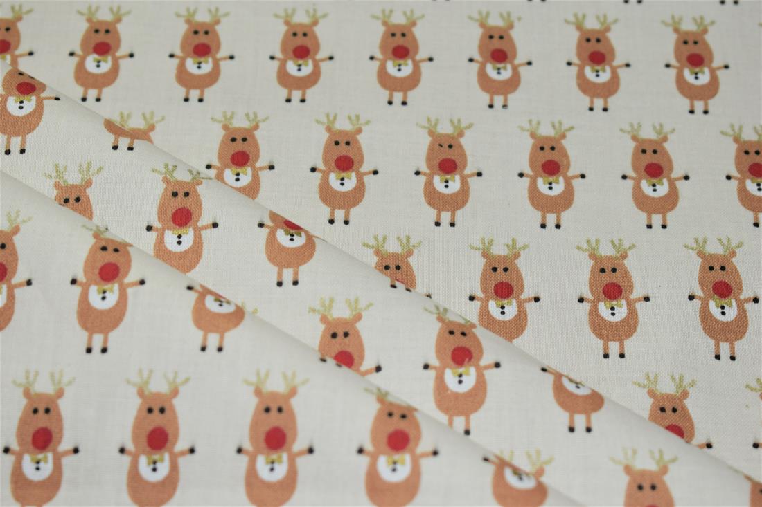 Off White 100% Cotton Rudolph The Reindeer