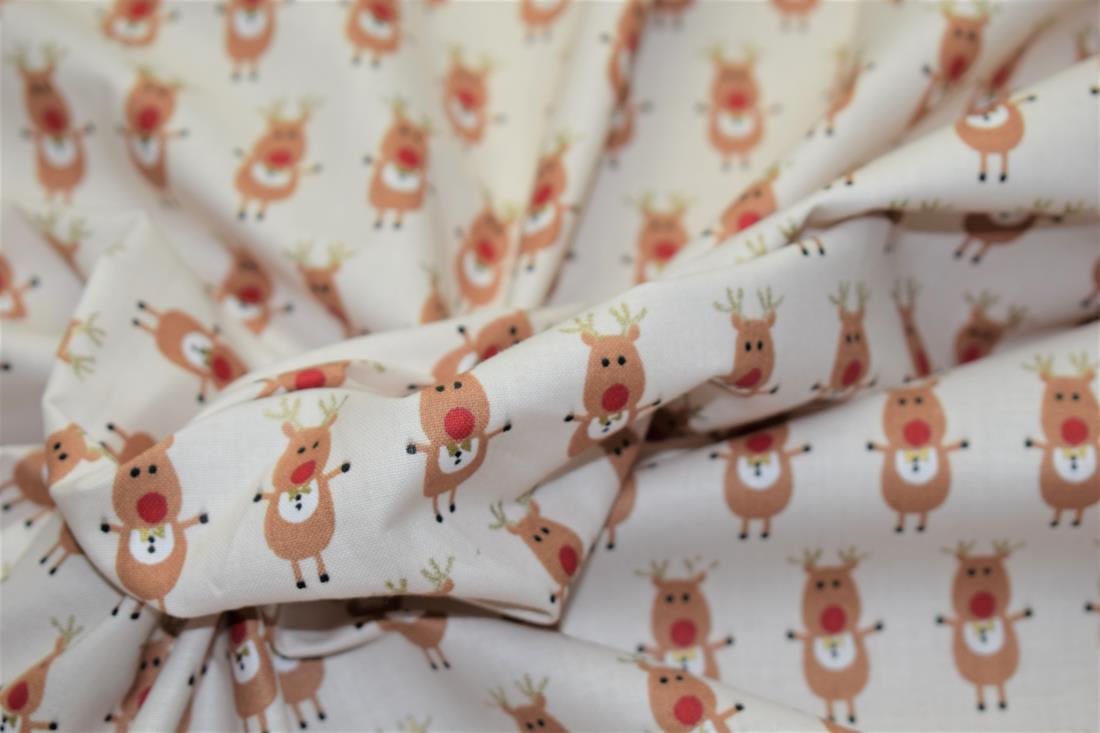 Off White 100% Cotton Rudolph The Reindeer