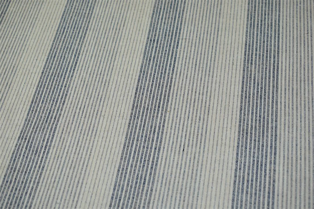 Off White Embroidered Linen Striped Block
