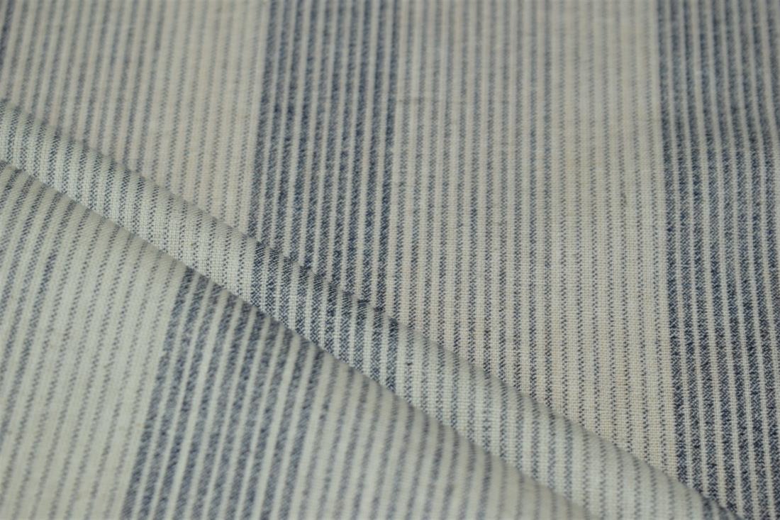 Off White Embroidered Linen Striped Block