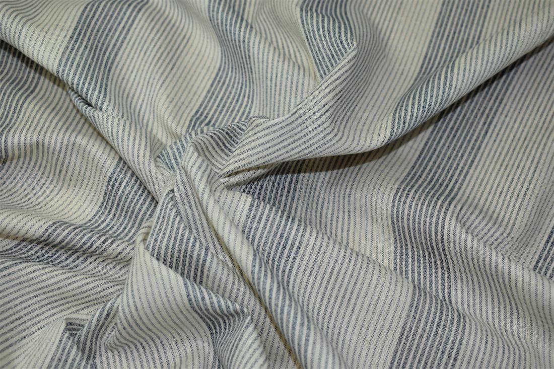 Off White Embroidered Linen Striped Block