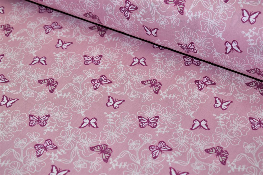 Pink 100% Cotton Butterfly Garden