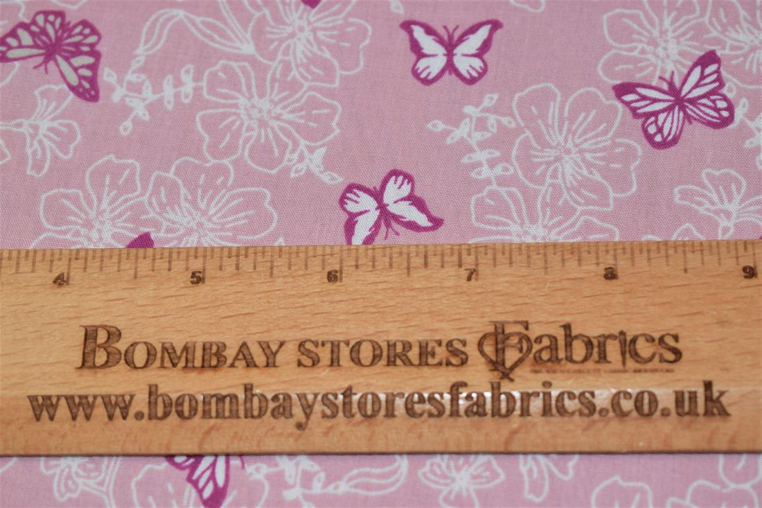 Pink 100% Cotton Butterfly Garden