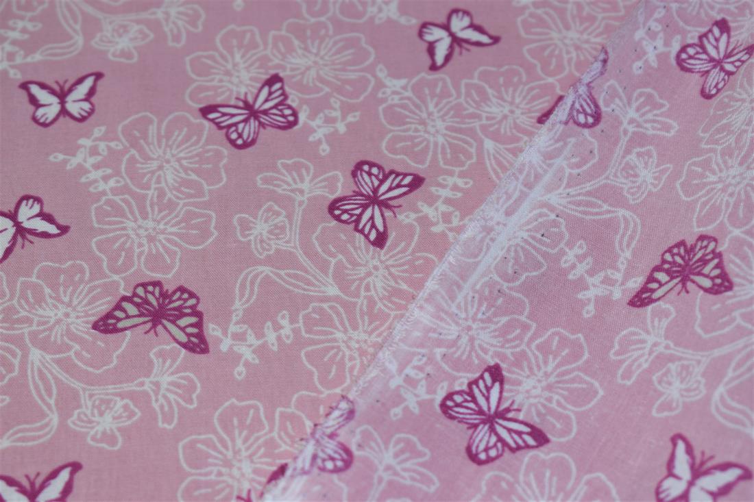 Pink 100% Cotton Butterfly Garden