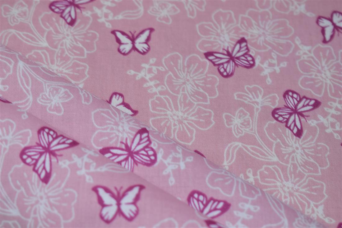 Pink 100% Cotton Butterfly Garden