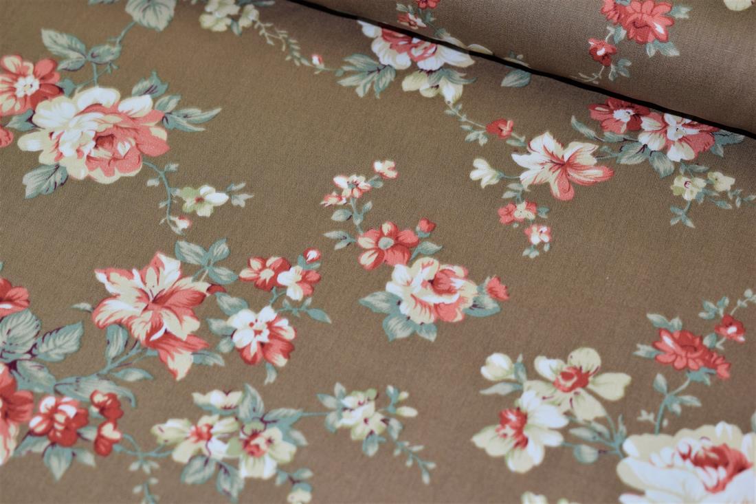 Brown 100% Cotton Vintage Flower
