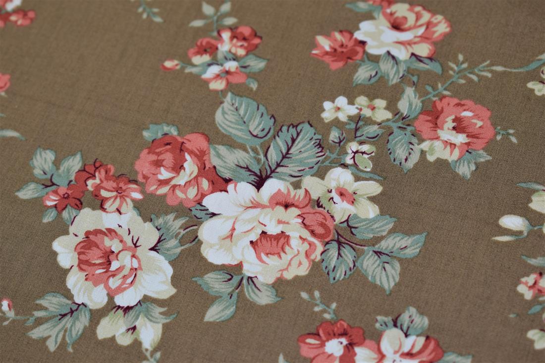 Brown 100% Cotton Vintage Flower