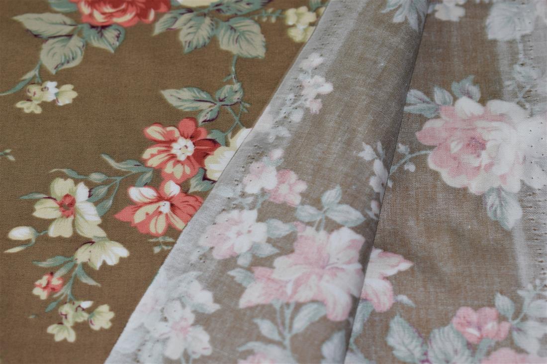 Brown 100% Cotton Vintage Flower