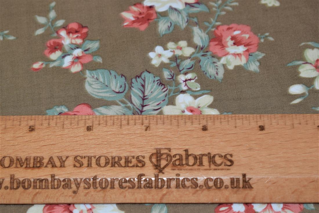 Brown 100% Cotton Vintage Flower