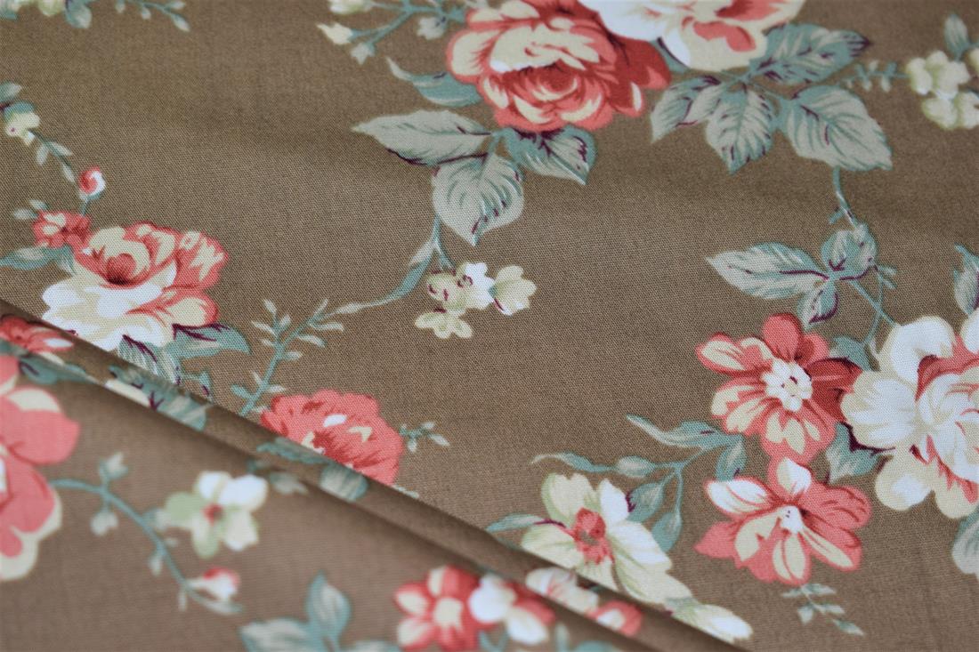 Brown 100% Cotton Vintage Flower