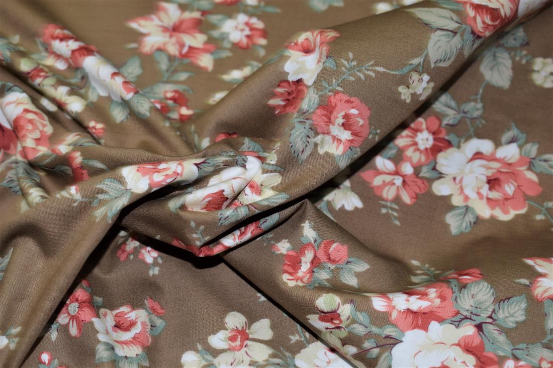 Brown 100% Cotton Vintage Flower