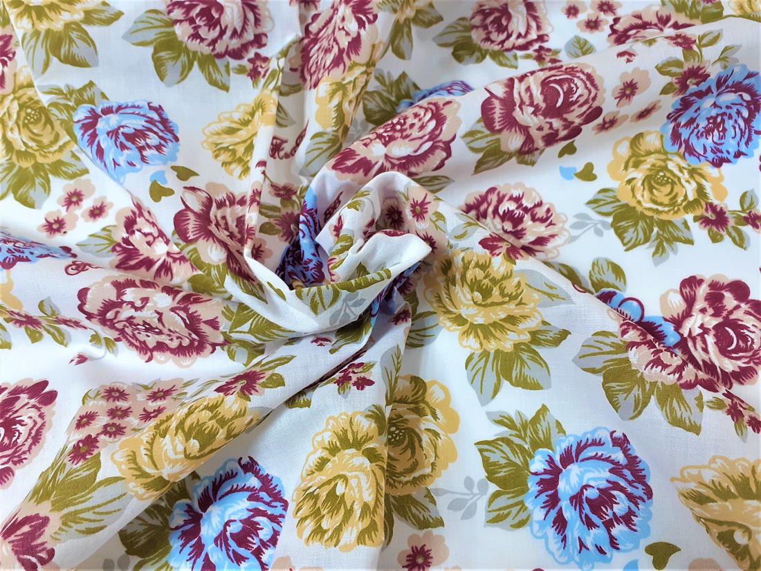 White Cotton Printed Poly Cottons