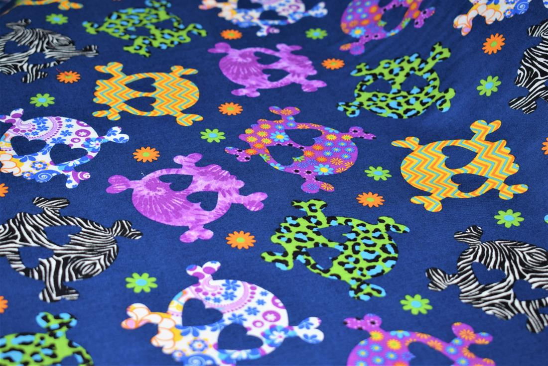 Blue Cotton Quilted Skull