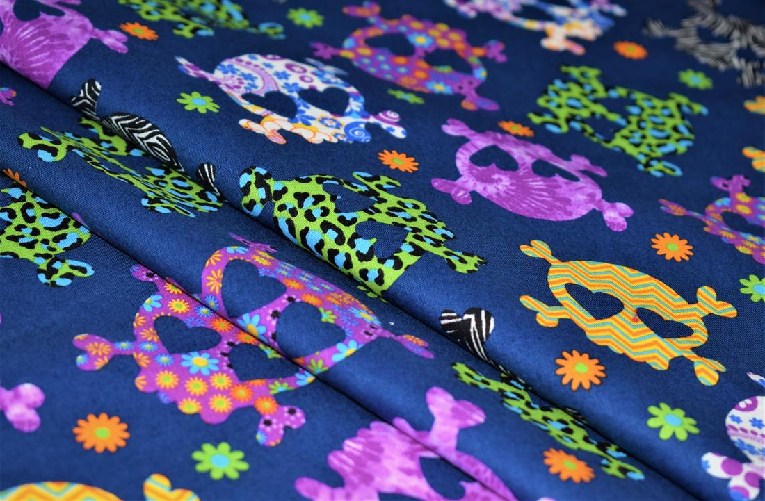 Blue Cotton Quilted Skull