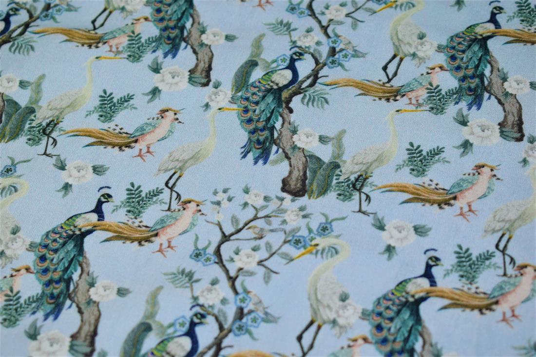 Blue Little Johnny - Peacock Birds Cotton