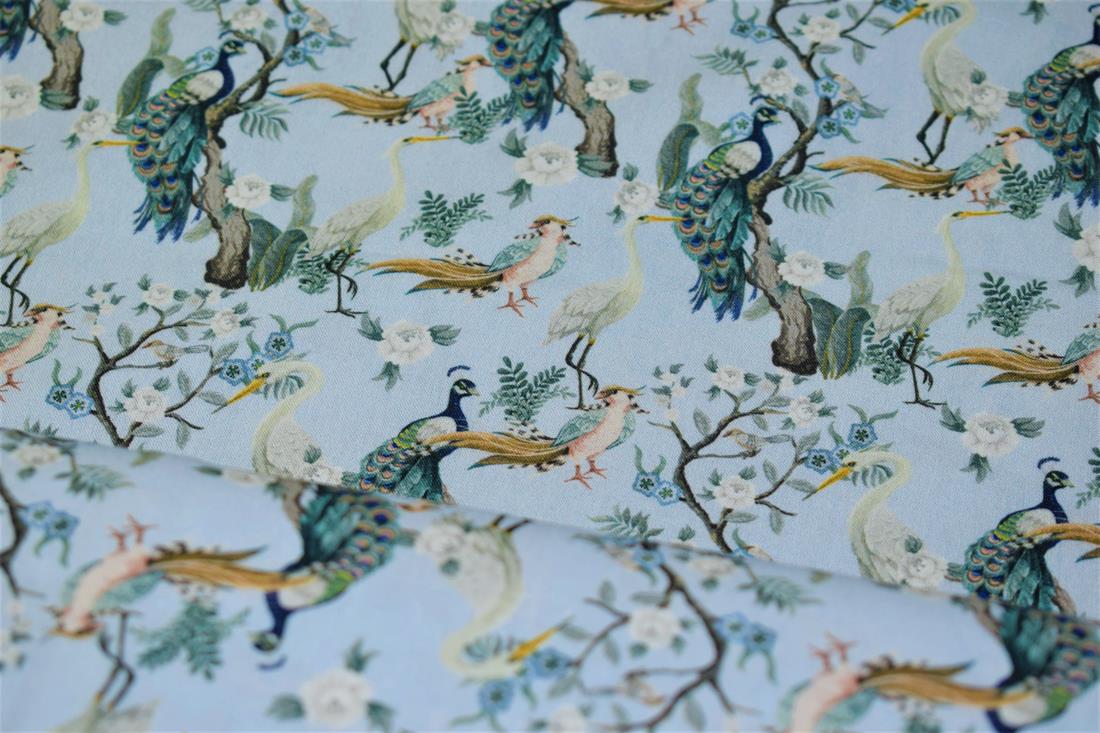 Blue Little Johnny - Peacock Birds Cotton