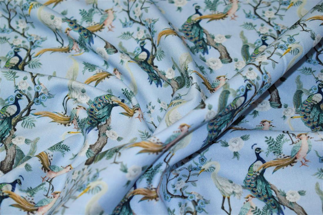 Blue Little Johnny - Peacock Birds Cotton