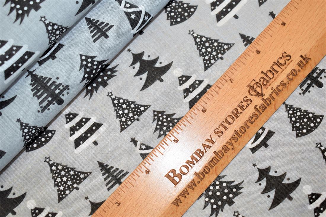Grey Cotton Christmas Fabric