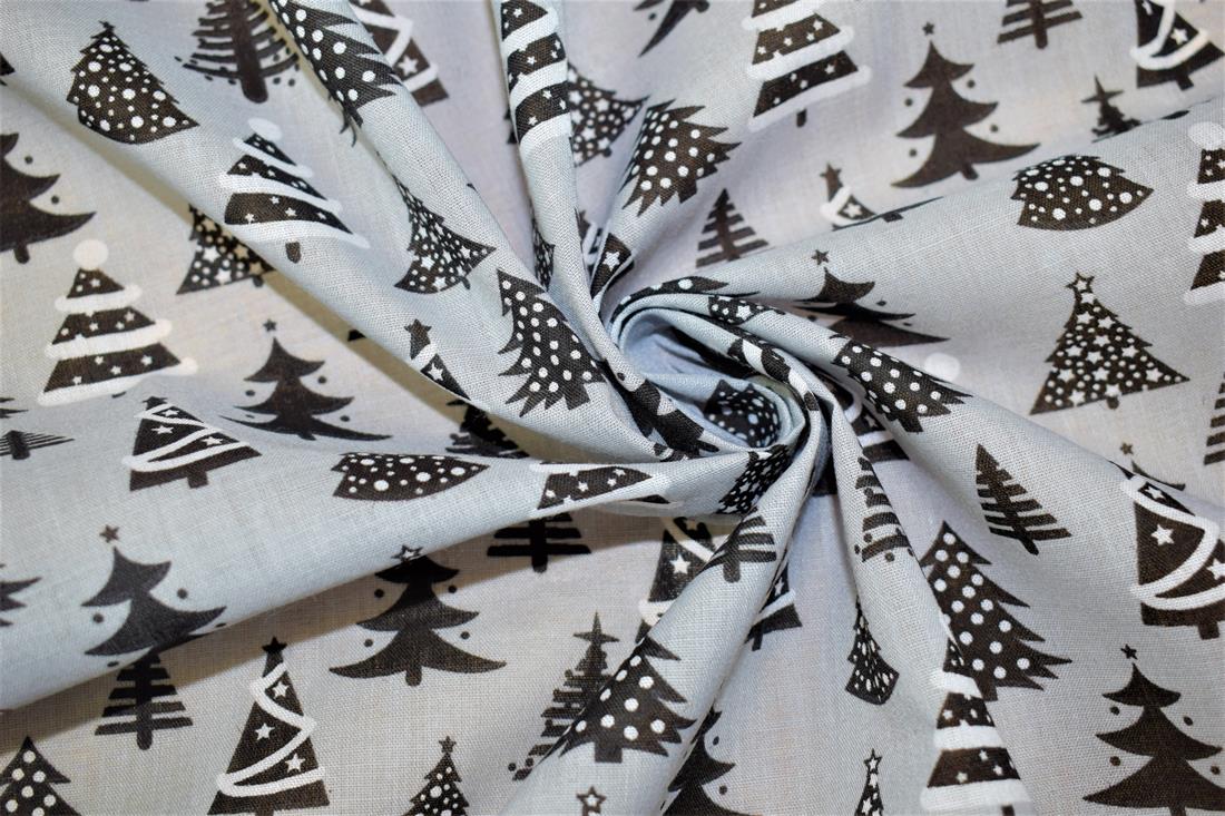 Grey Cotton Christmas Fabric