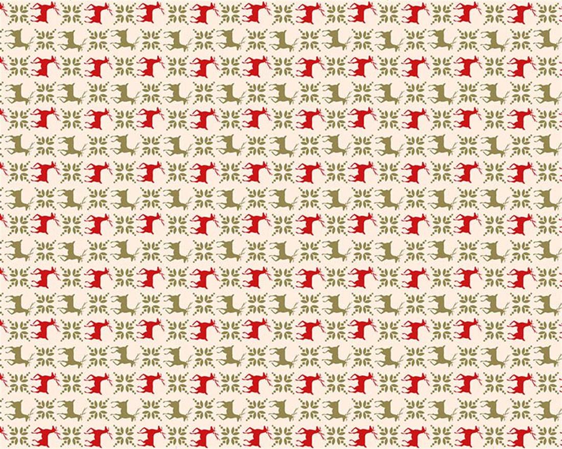 Cream Christmas Reindeer Metallic Pattern Cotton