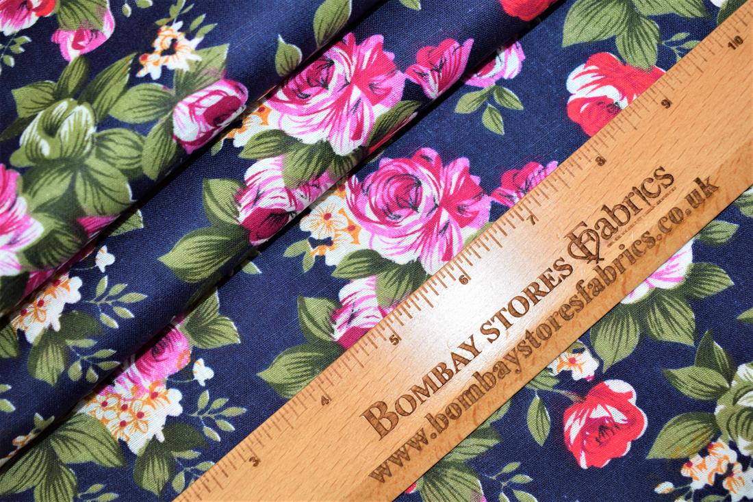 Navy Printed Cotton Fabrics