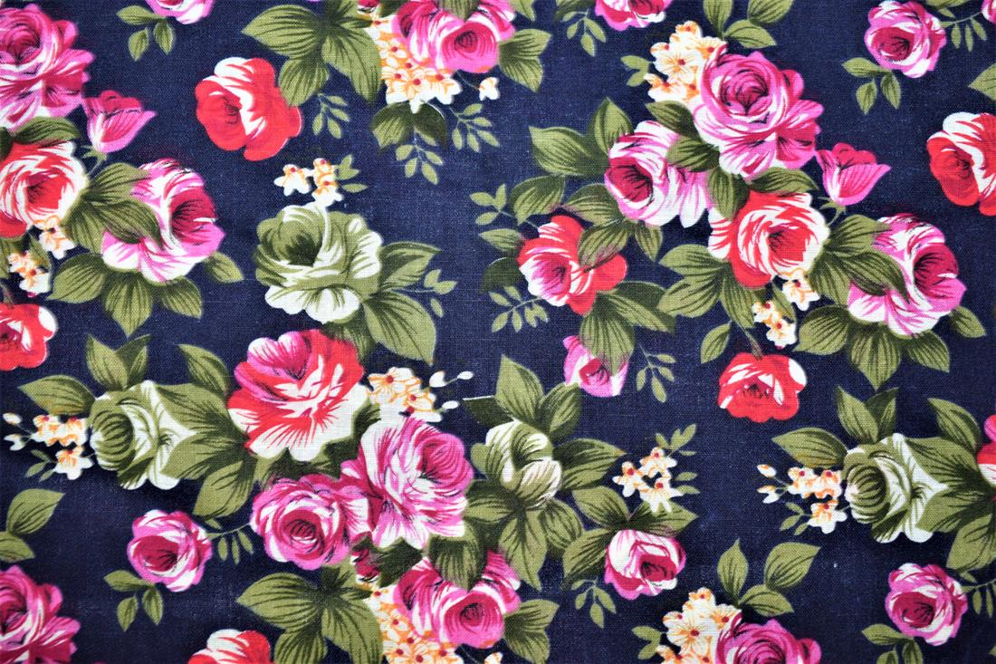 Navy Printed Cotton Fabrics