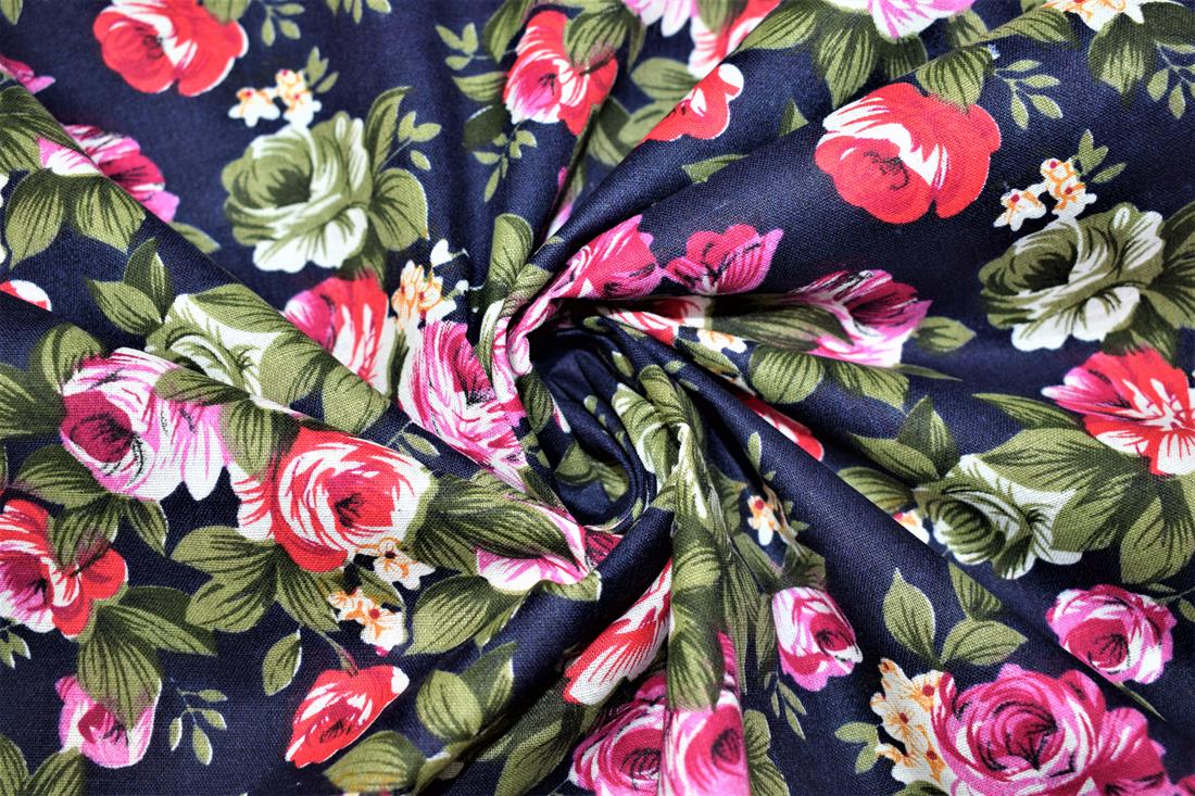 Navy Printed Cotton Fabrics