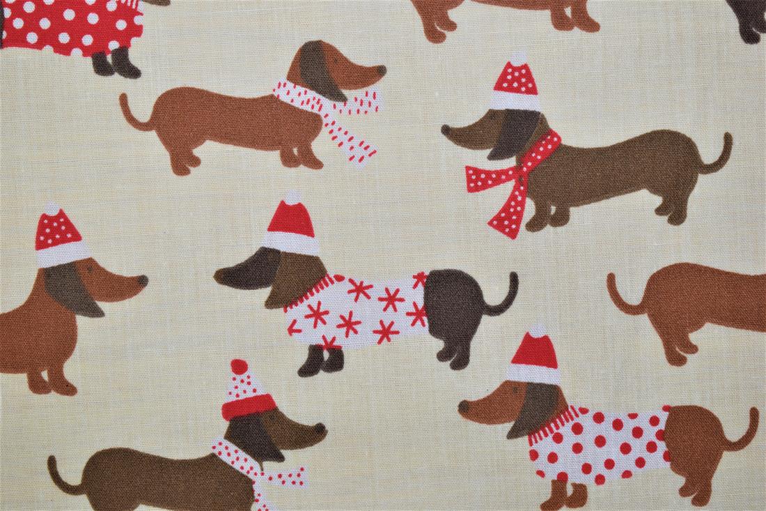 Cream Cotton Christmas Sausage Dogs