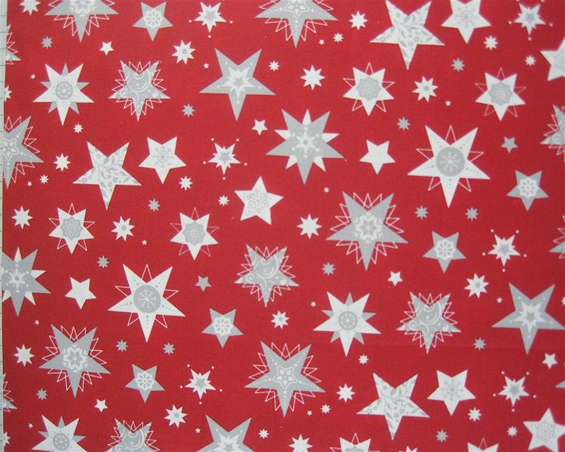Red Xmas Stars Cotton