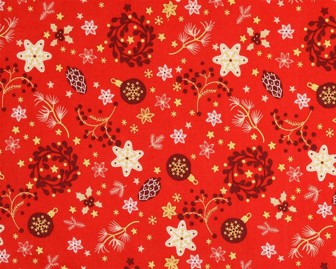 Red Christmas Wreath Metallic Cotton