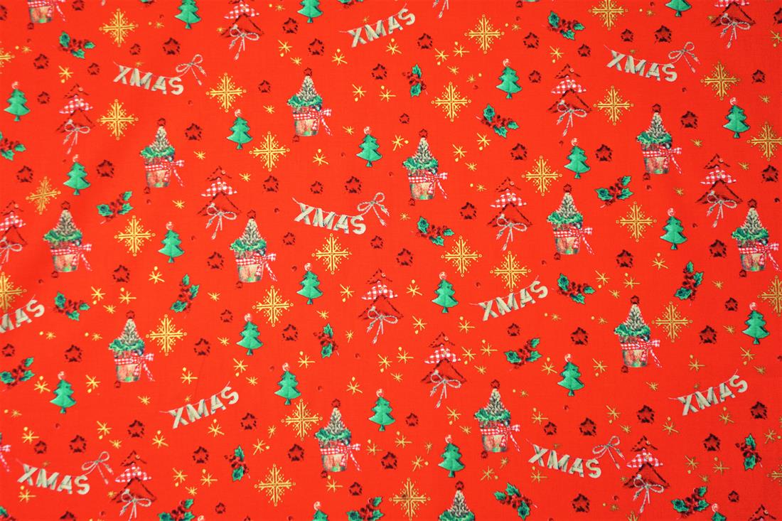 Red Christmas Gingham Tree Star Cotton