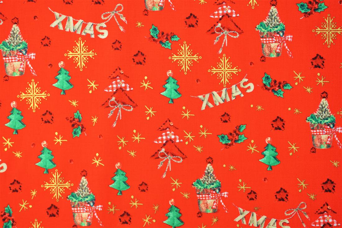 Red Christmas Gingham Tree Star Cotton