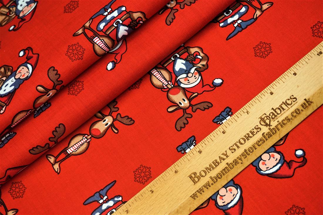 Red Xmas Santa Reindeer Cotton